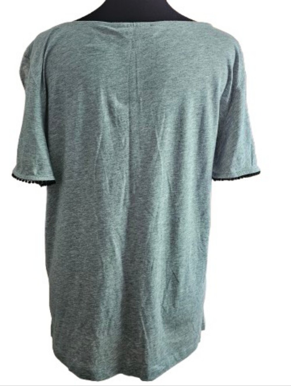 LOFT Heather Gray Scoop Neck Split Flutter Sleeve Tee With Black Trim - Picture 5 of 7